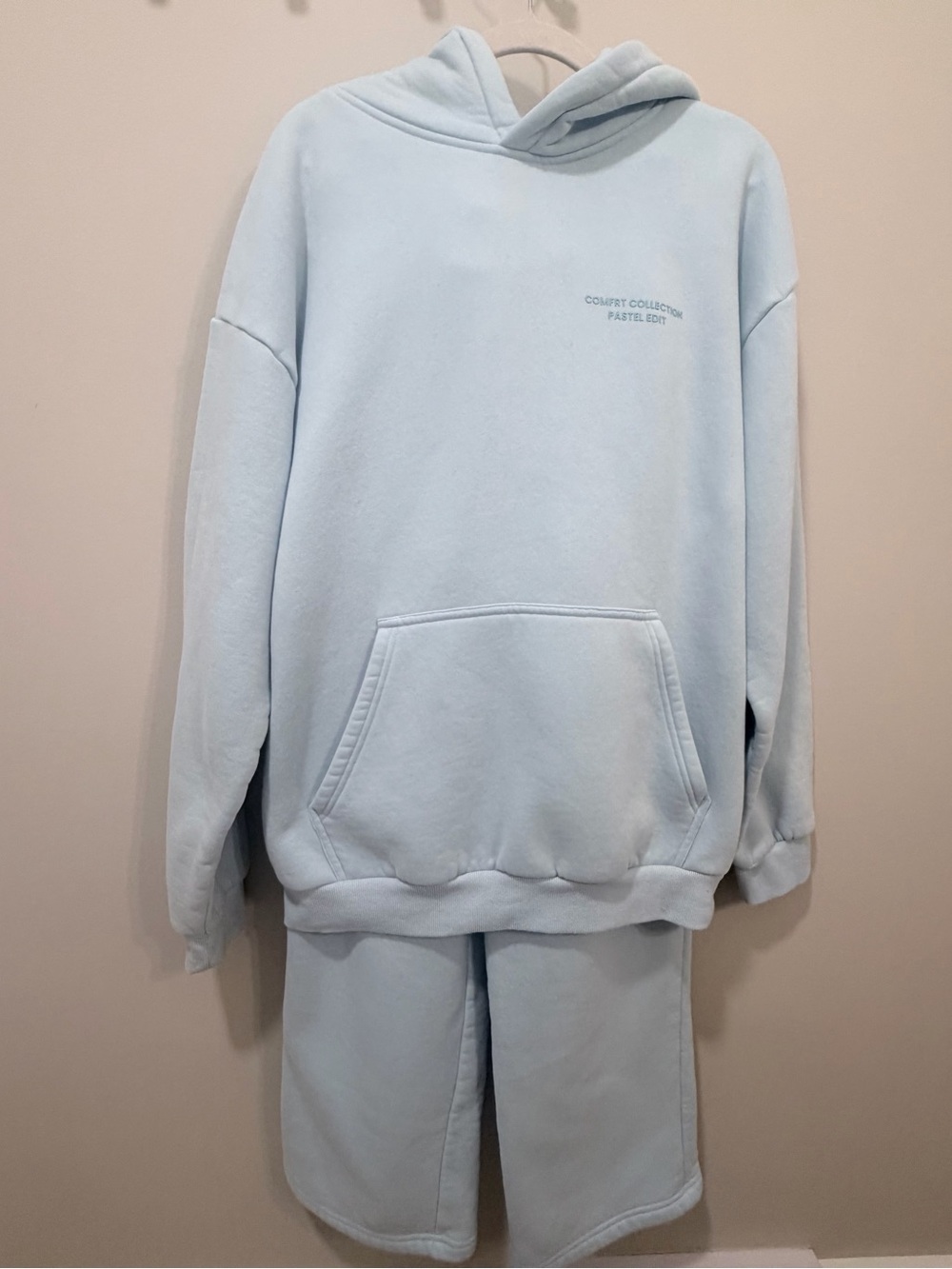 Comfrt Women’s Blue Fleece Cotton 2pc Sweatsuit Set Hoodie & Pants M , Hoodie L